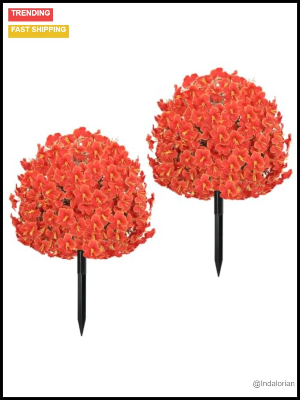 2 Pack Artificial Fall Flower Topiary Balls with Ground Stake, 14in
